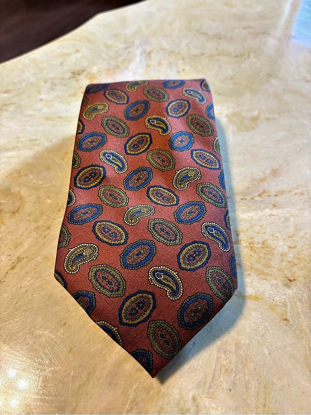 A.V.R.I.G.A Paisley Silk Tie in Brown & Blue Like New